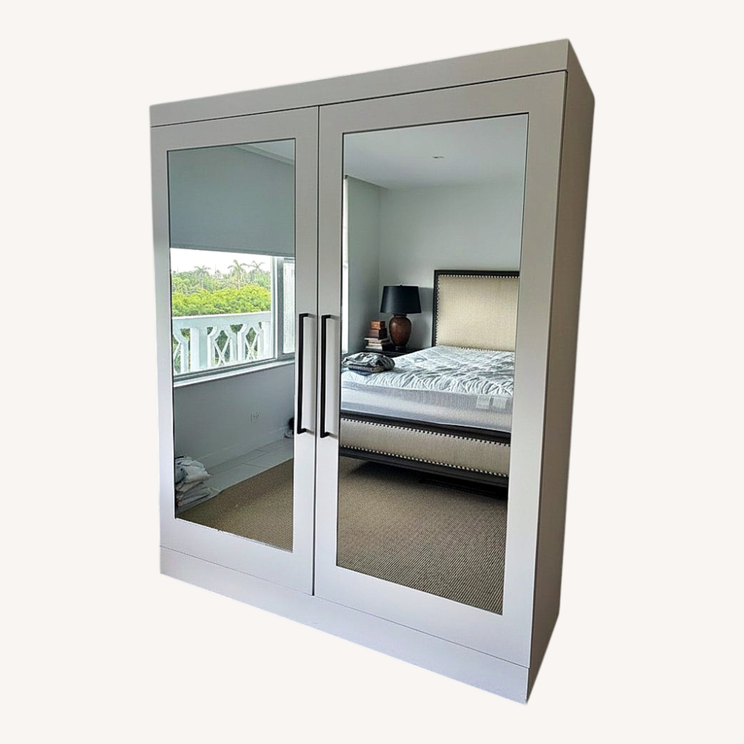 White Mirrored Wardrobe with 16 Pull-Out Drawers - image-0