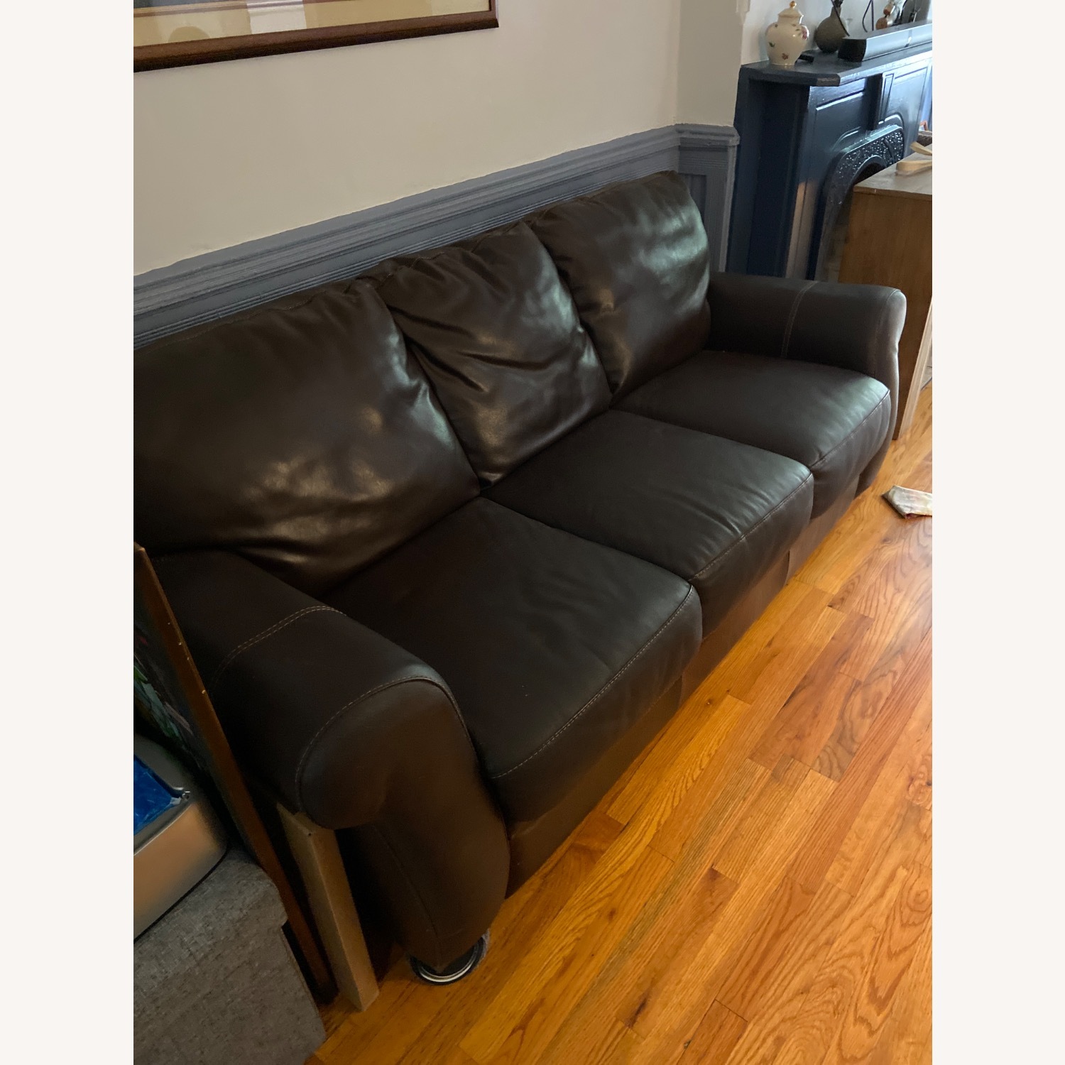 Macy's Dark Brown Leather 3+ Seater Sofa - image-2