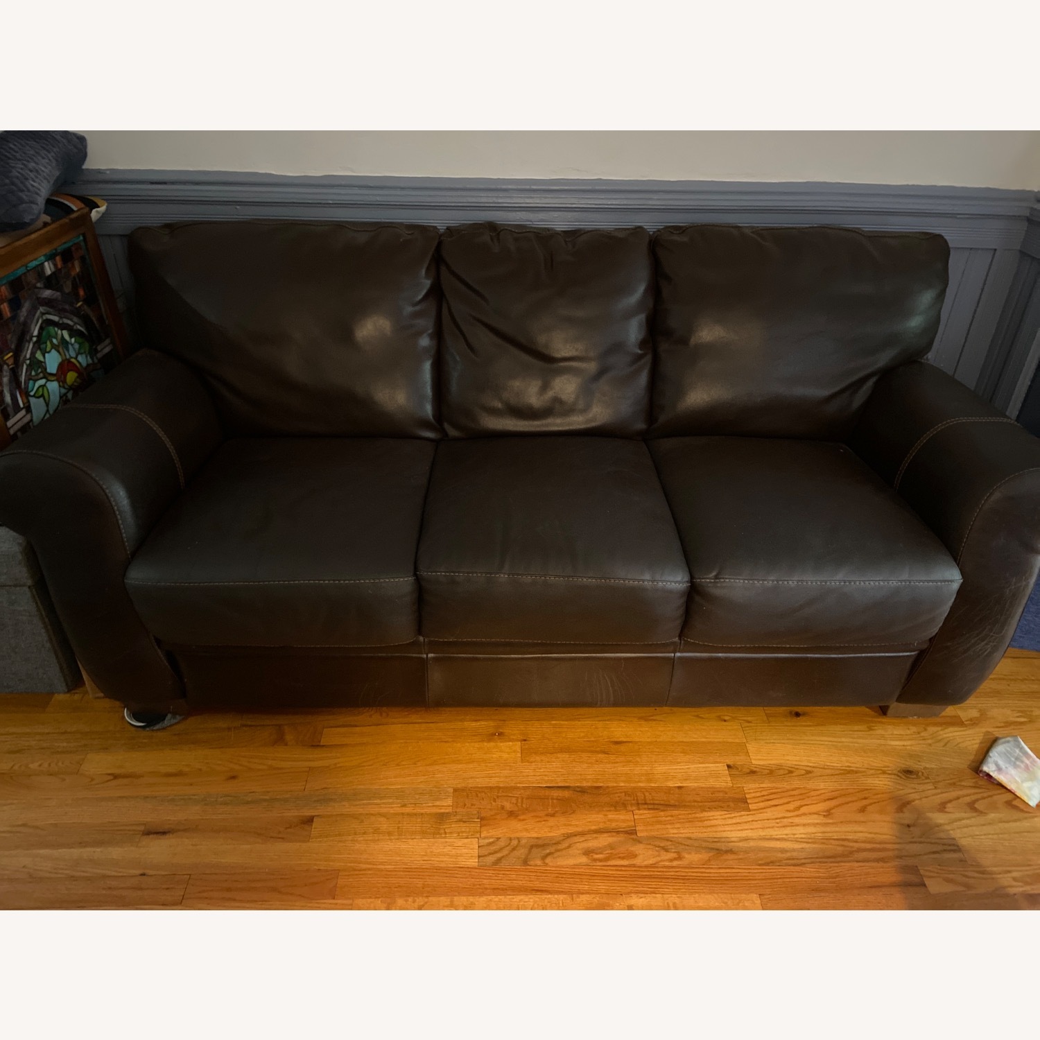 Macy's Dark Brown Leather 3+ Seater Sofa - image-1