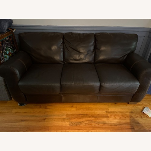 Used Macy's Dark Brown Leather 3+ Seater Sofa for sale on AptDeco