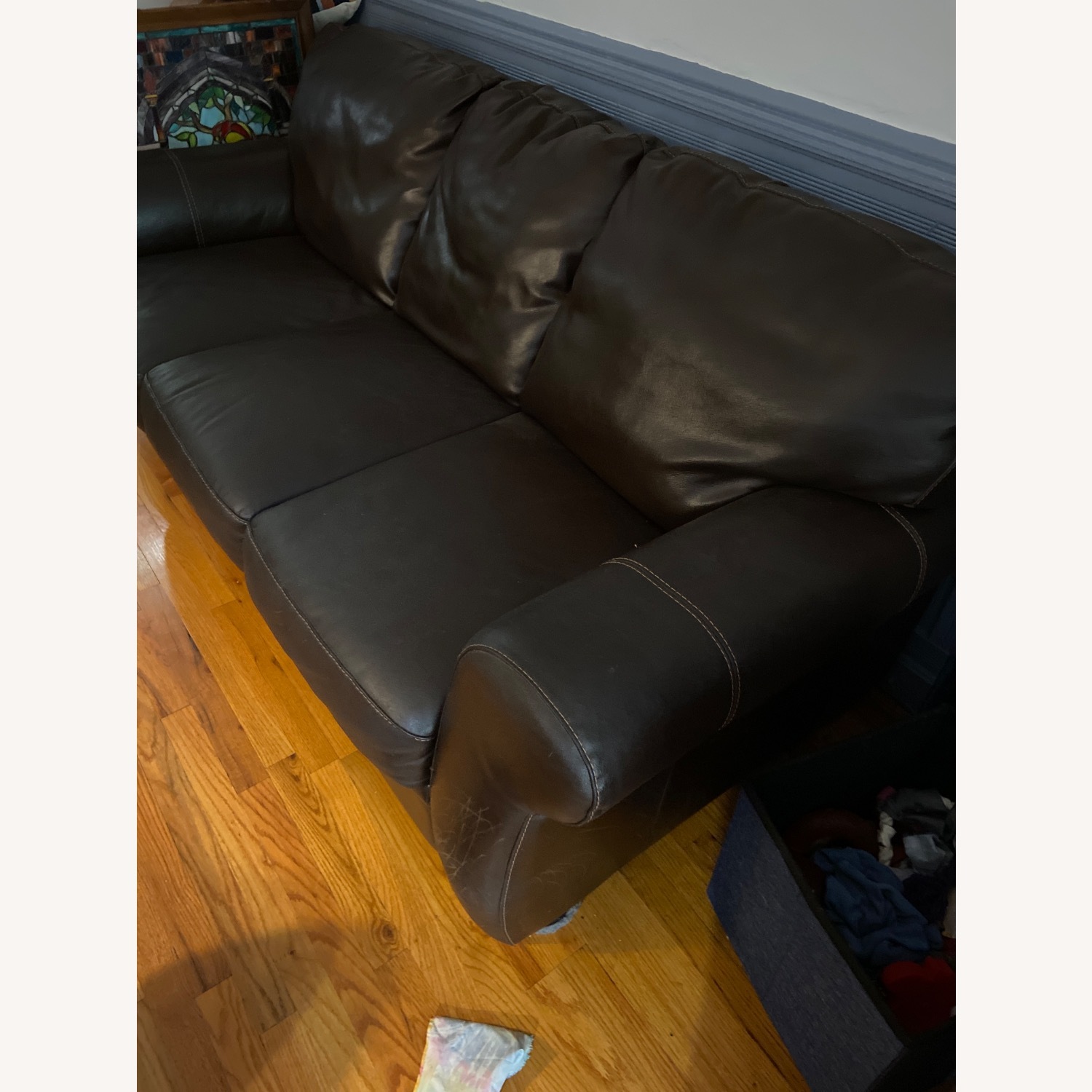 Macy's Dark Brown Leather 3+ Seater Sofa - image-3