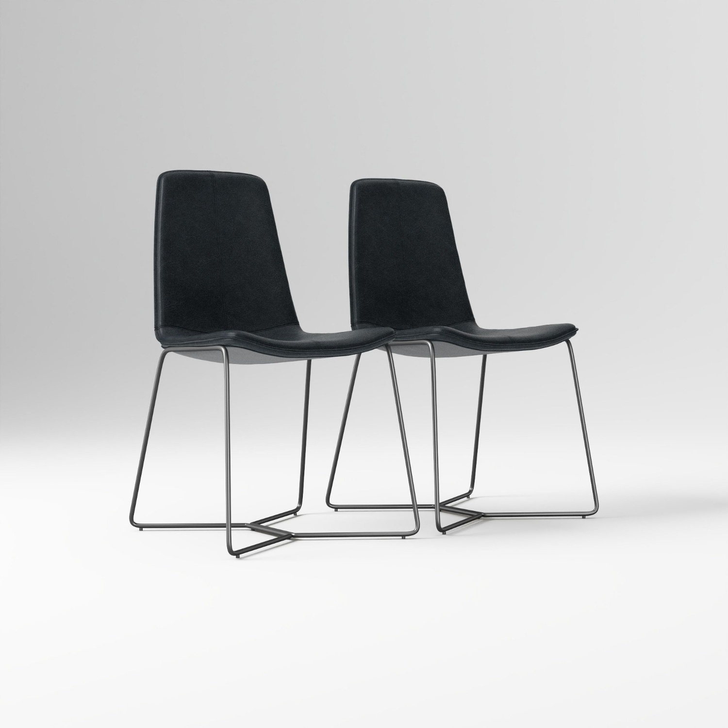 West Elm Gray Slope Leather Dining Chairs Set of 2 - image-6