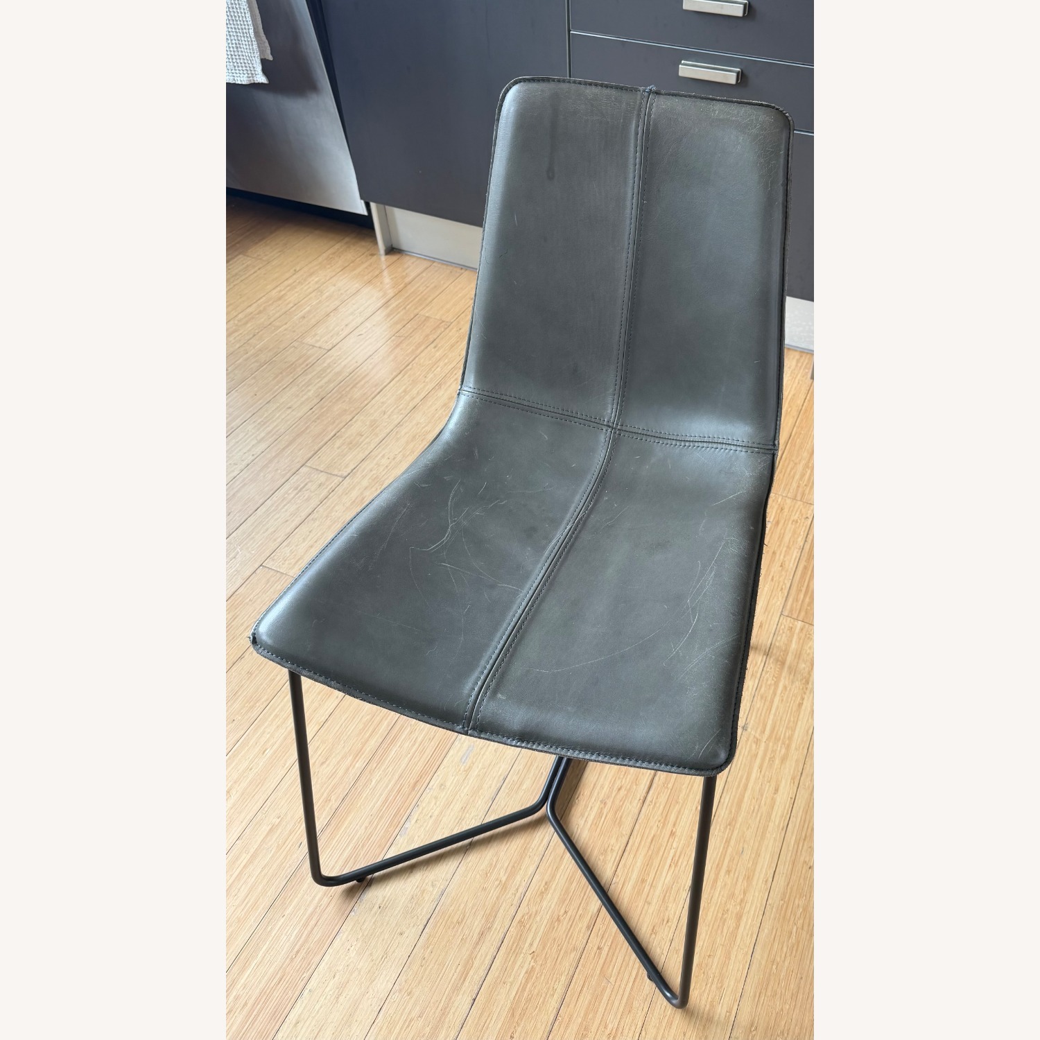 West Elm Gray Slope Leather Dining Chair Set of 2 - image-2