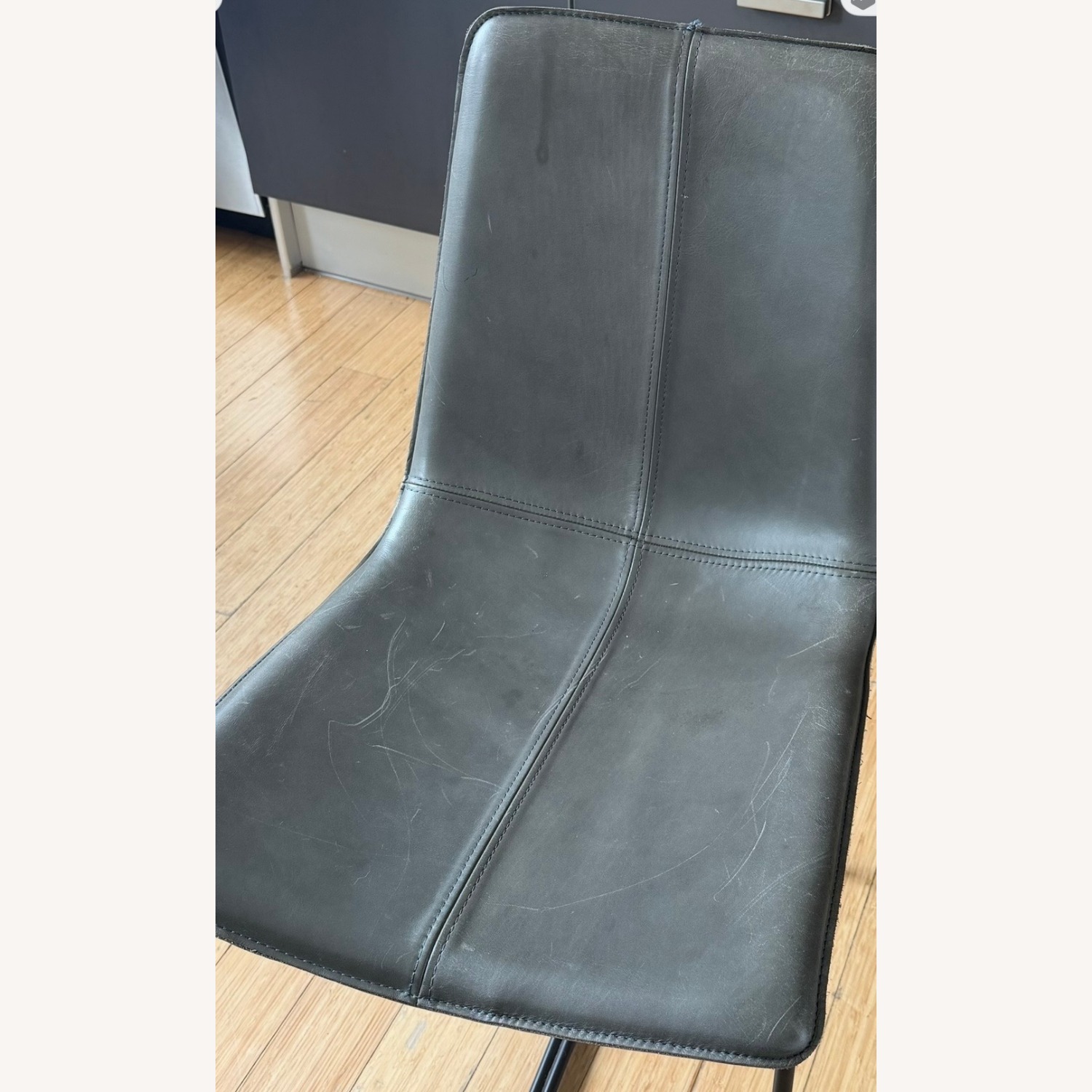 West Elm Gray Slope Leather Dining Chair Set of 2 - image-4