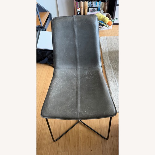 Used West Elm Gray Slope Leather Dining Chair Set of 2 for sale on AptDeco