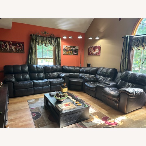 Used Leather Recliner Sectional Sofa Set for sale on AptDeco