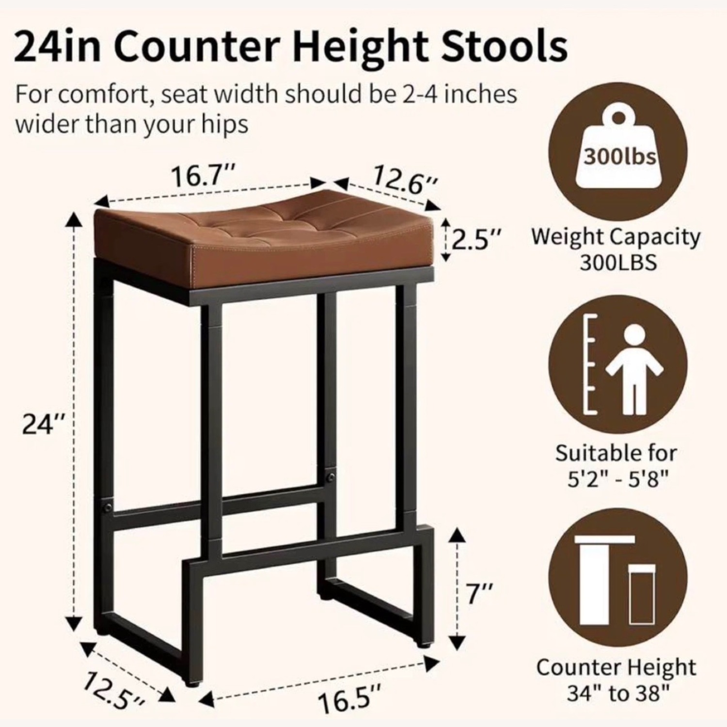 1 Brown 24" Counter Height Bar Stool - image-3
