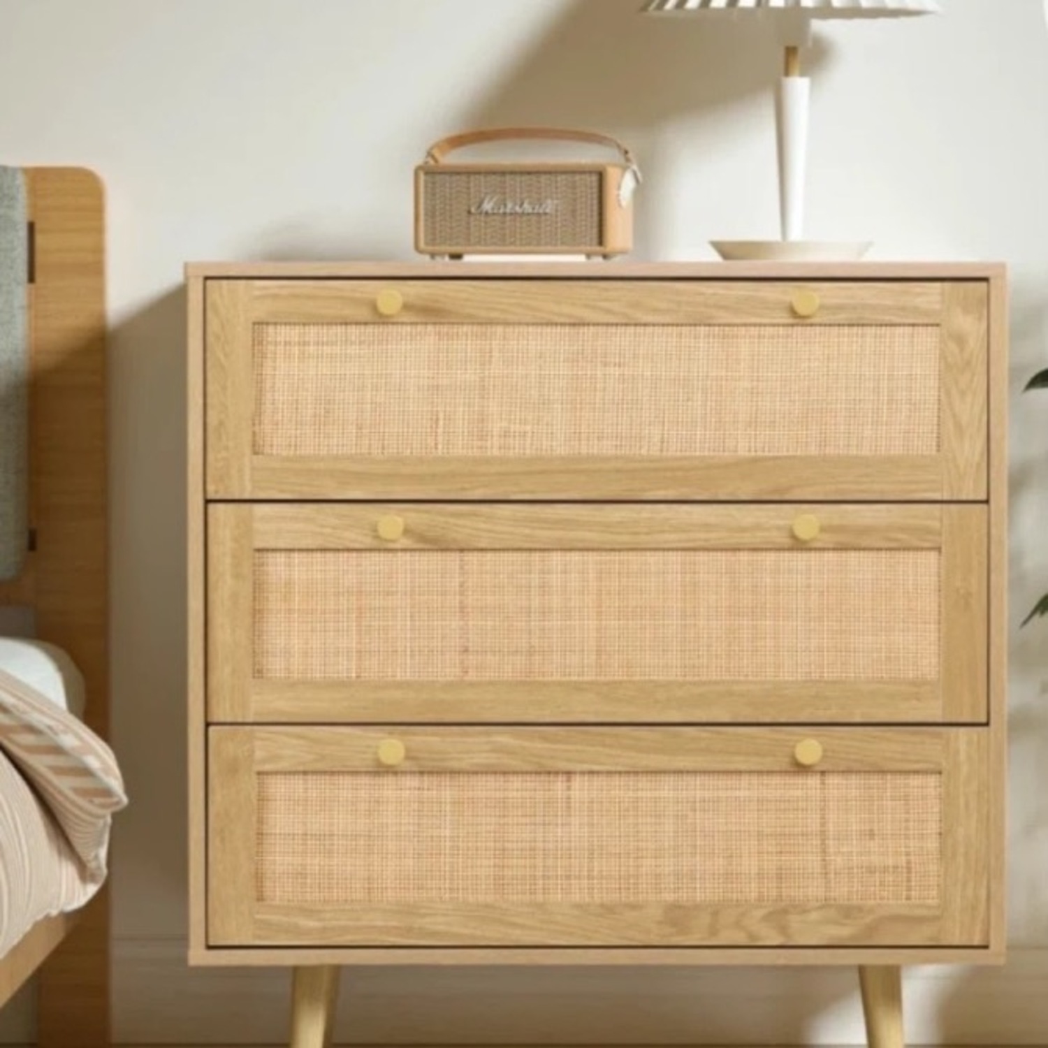 Wood Rattan 3 Drawer Dresser 31.5”W - image-1