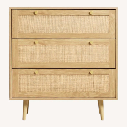Used Wood Rattan 3 Drawer Dresser 31.5”W  for sale on AptDeco