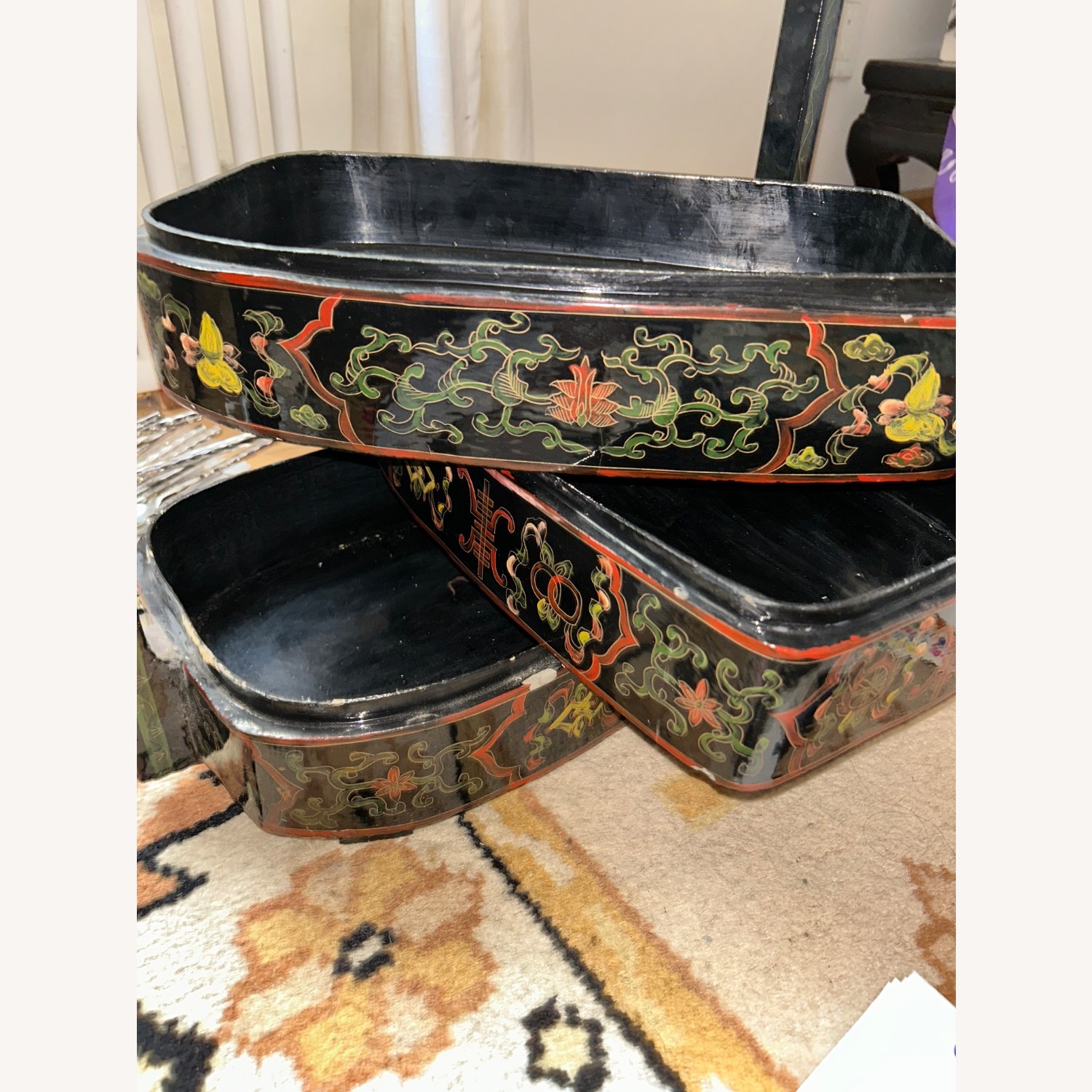 Antique Chinese 3 Tiers Lacquer Wedding Basket - image-3