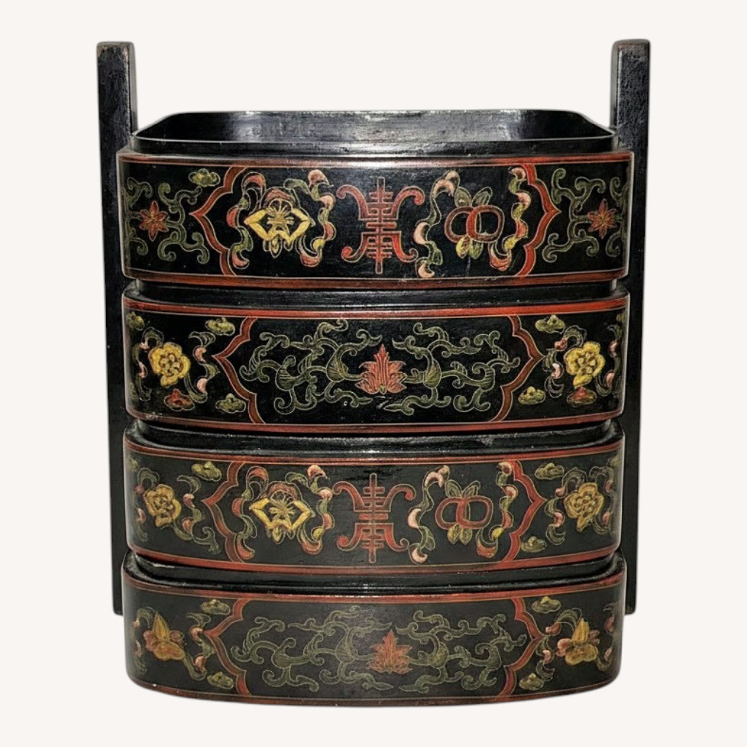 Antique Chinese 3 Tiers Lacquer Wedding Basket - image-0