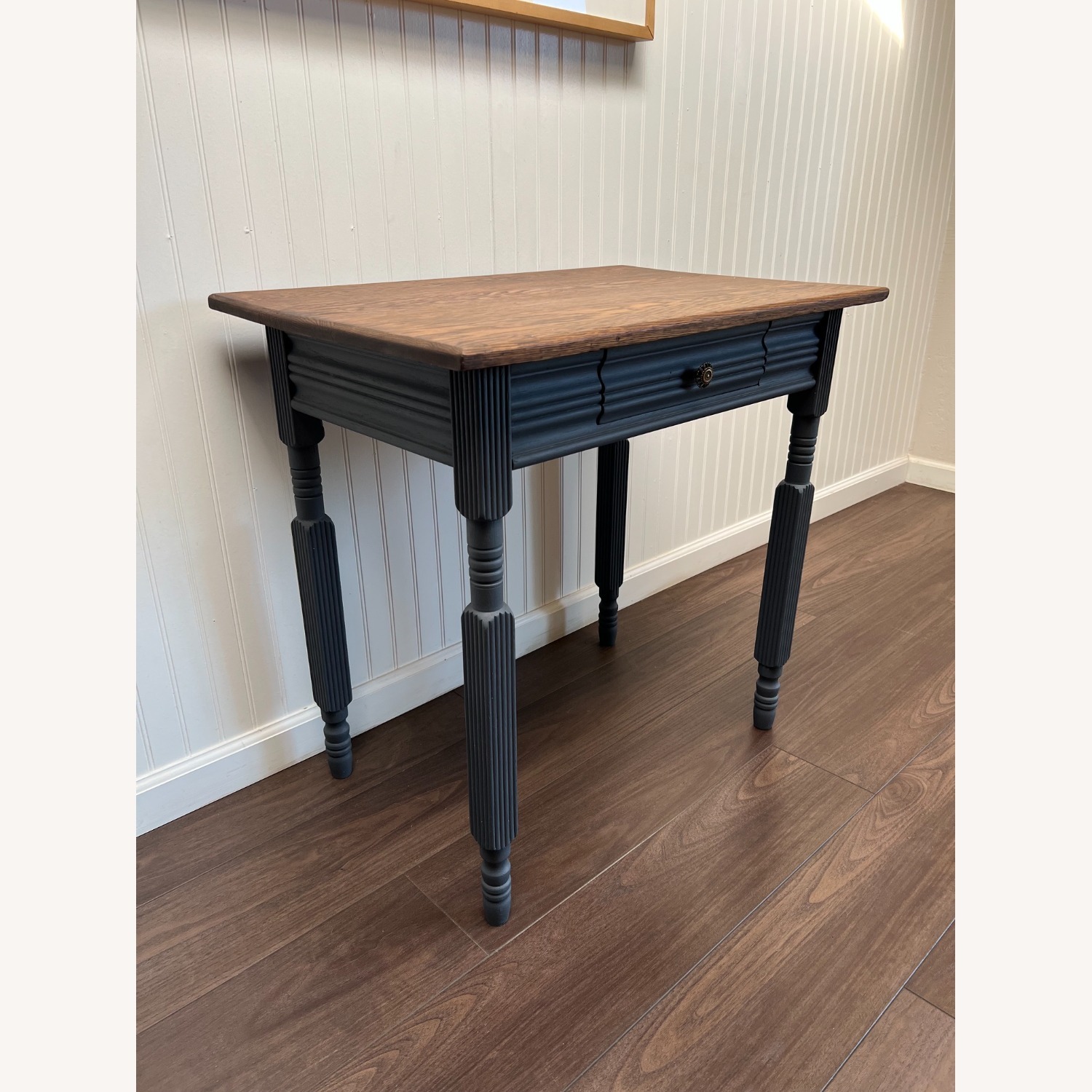 Vintage Solid Oak Accent Desk with Fluted Legs - image-4