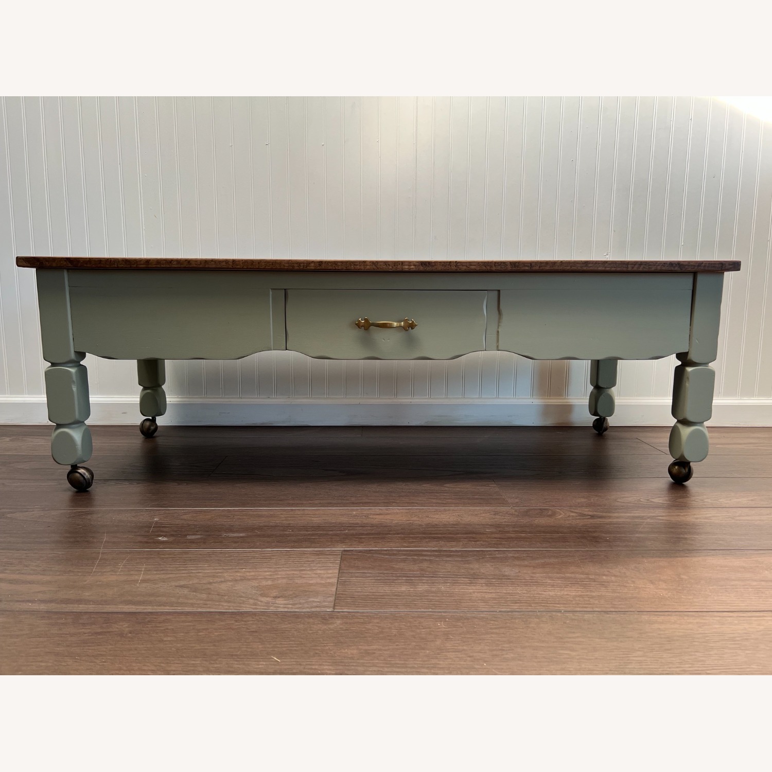 Country Cottage Oak Coffee Table on Brass Casters - image-8