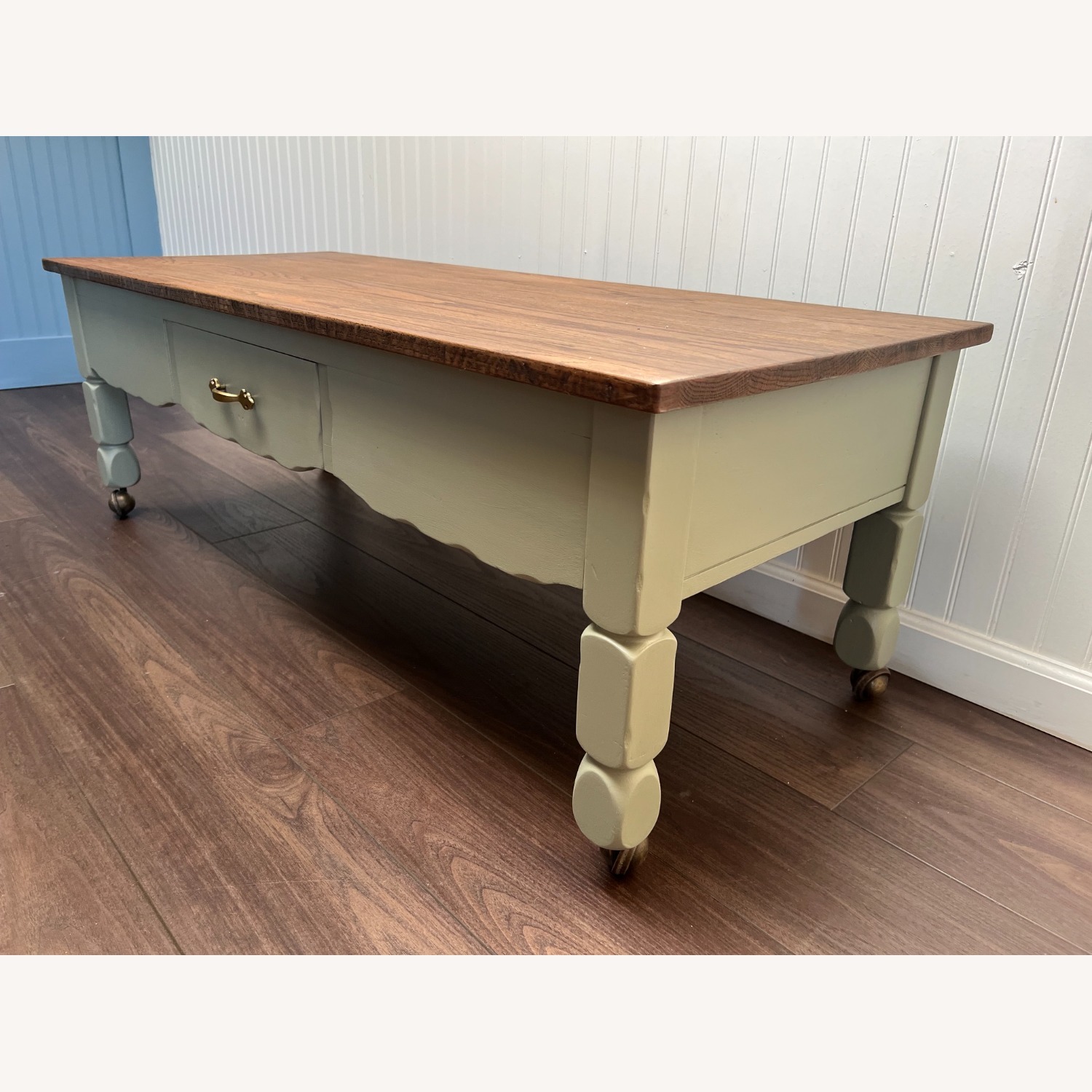 Country Cottage Oak Coffee Table on Brass Casters - image-4