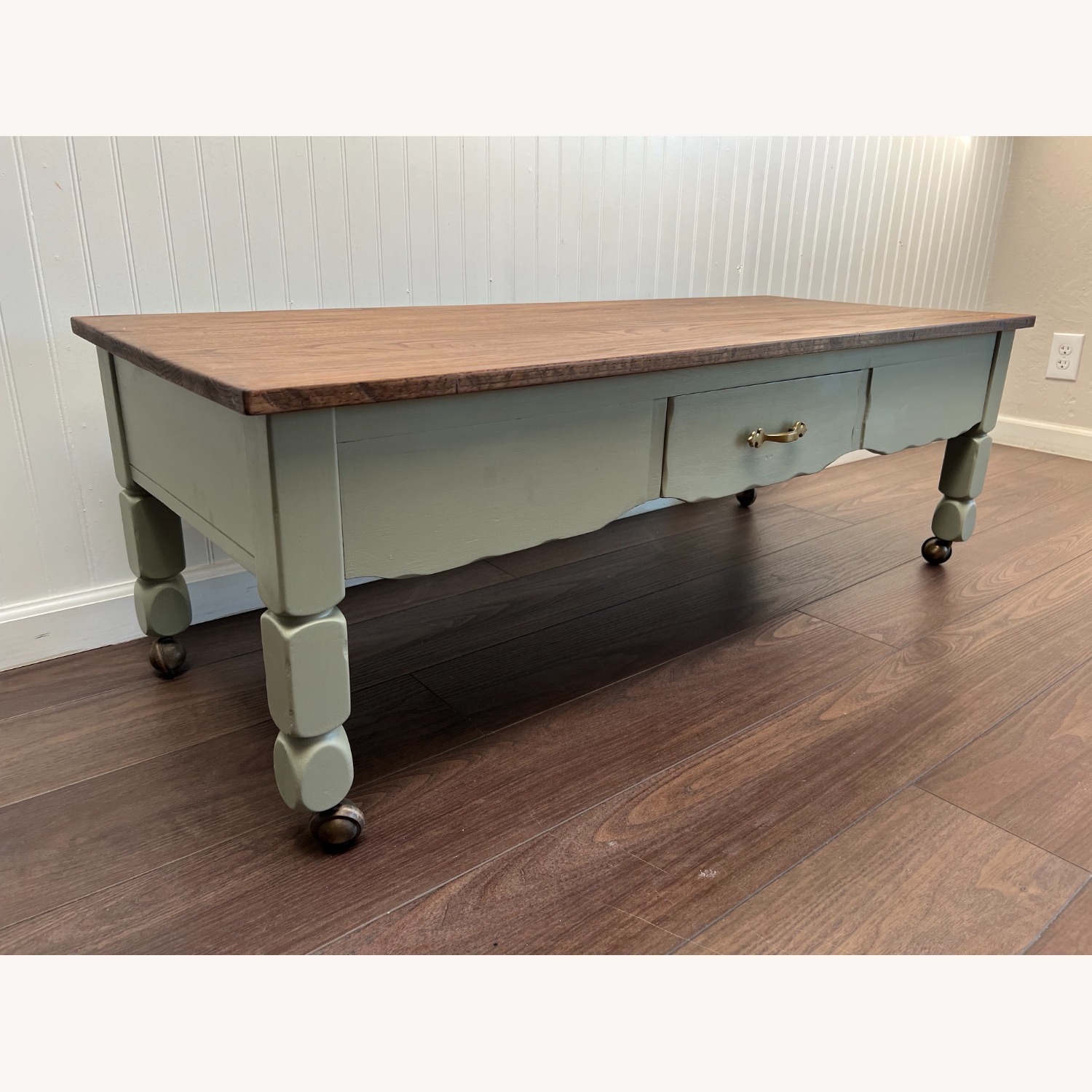 Country Cottage Oak Coffee Table on Brass Casters - image-3