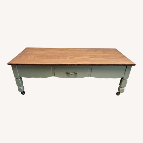 Used Country Cottage Oak Coffee Table on Brass Casters for sale on AptDeco
