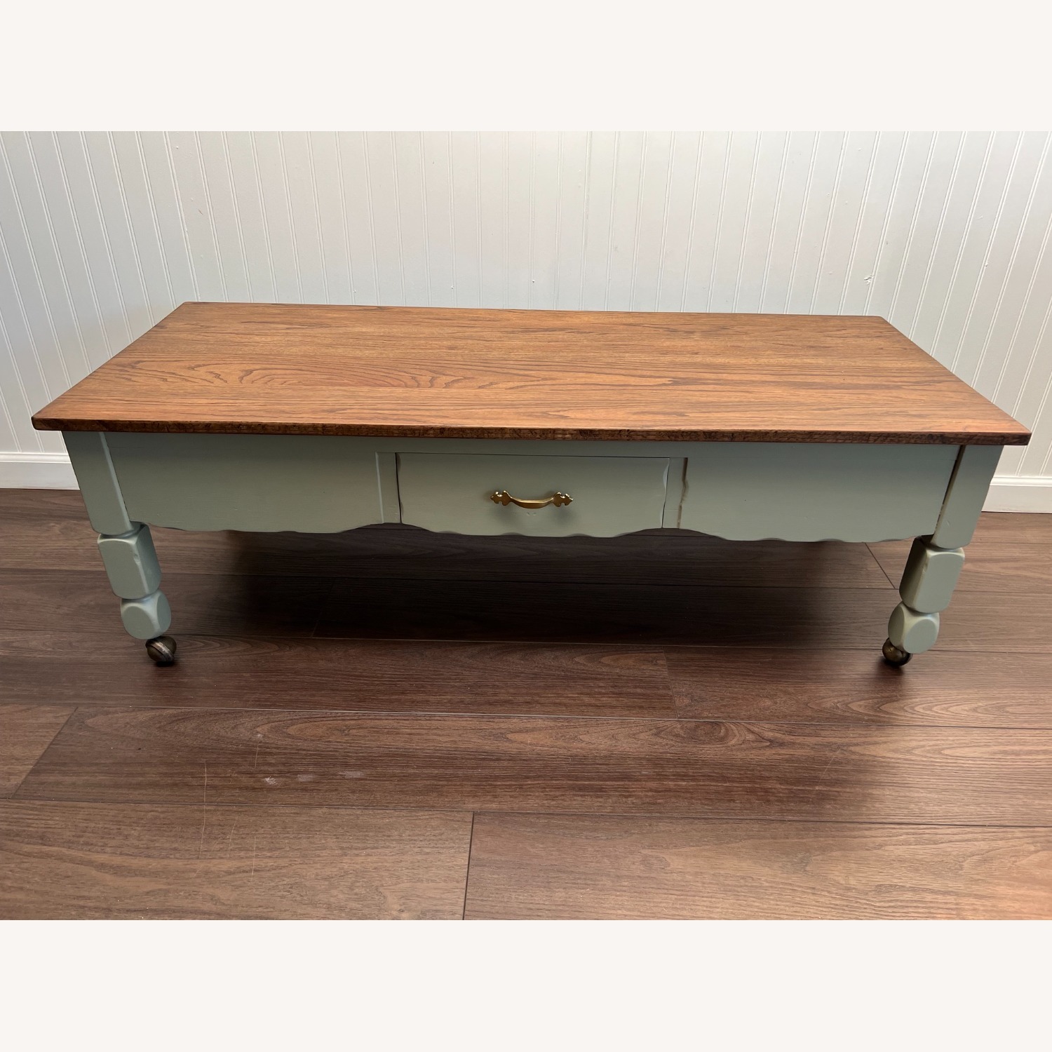Country Cottage Oak Coffee Table on Brass Casters - image-2