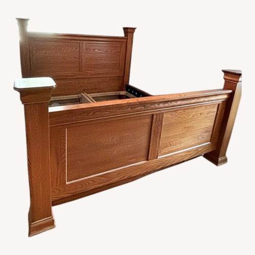 Used Solid Oak 4 Poster King Bed with 6 Drawer for sale on AptDeco