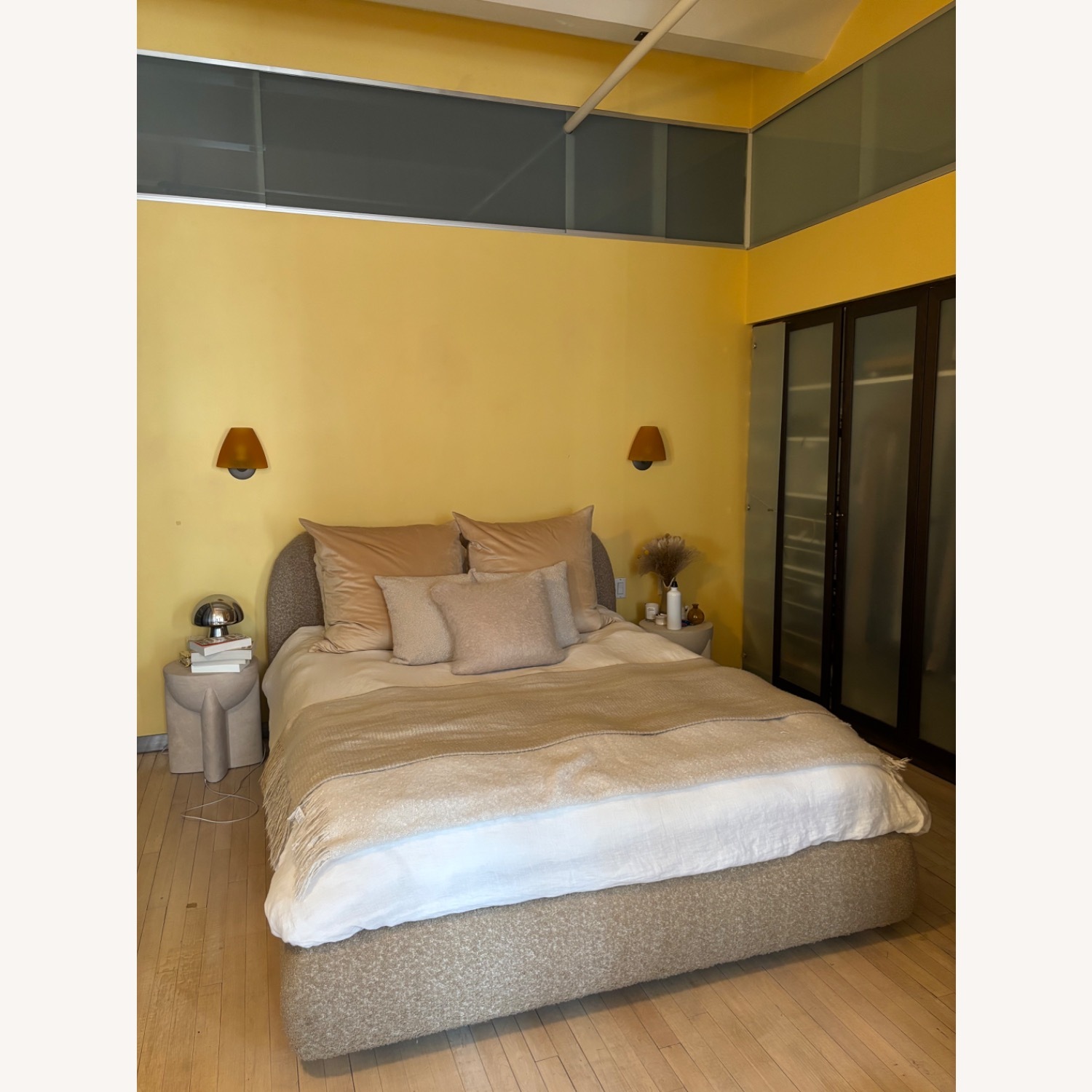CB2 Diana Camel Brown Boucle Queen Bed - image-1