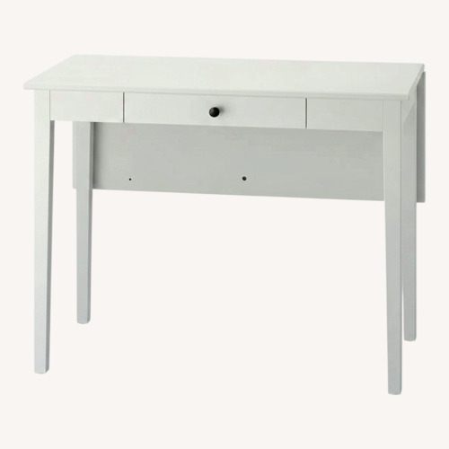 Used IKEA White Desk Table with Gray Chairs for sale on AptDeco