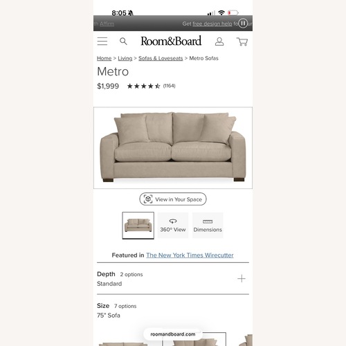 Used Room & Board 75" Metro Sofa in Oatmeal Chenille  for sale on AptDeco