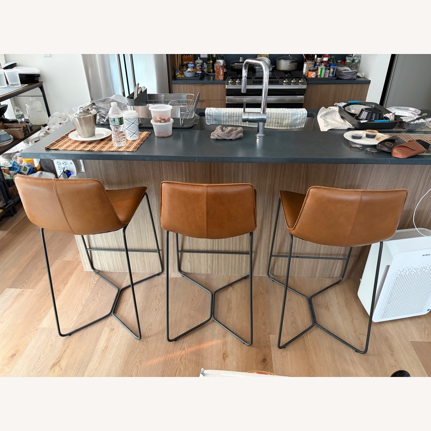 Slope Leather Bar Stools - Nut Brown (3) - image-1