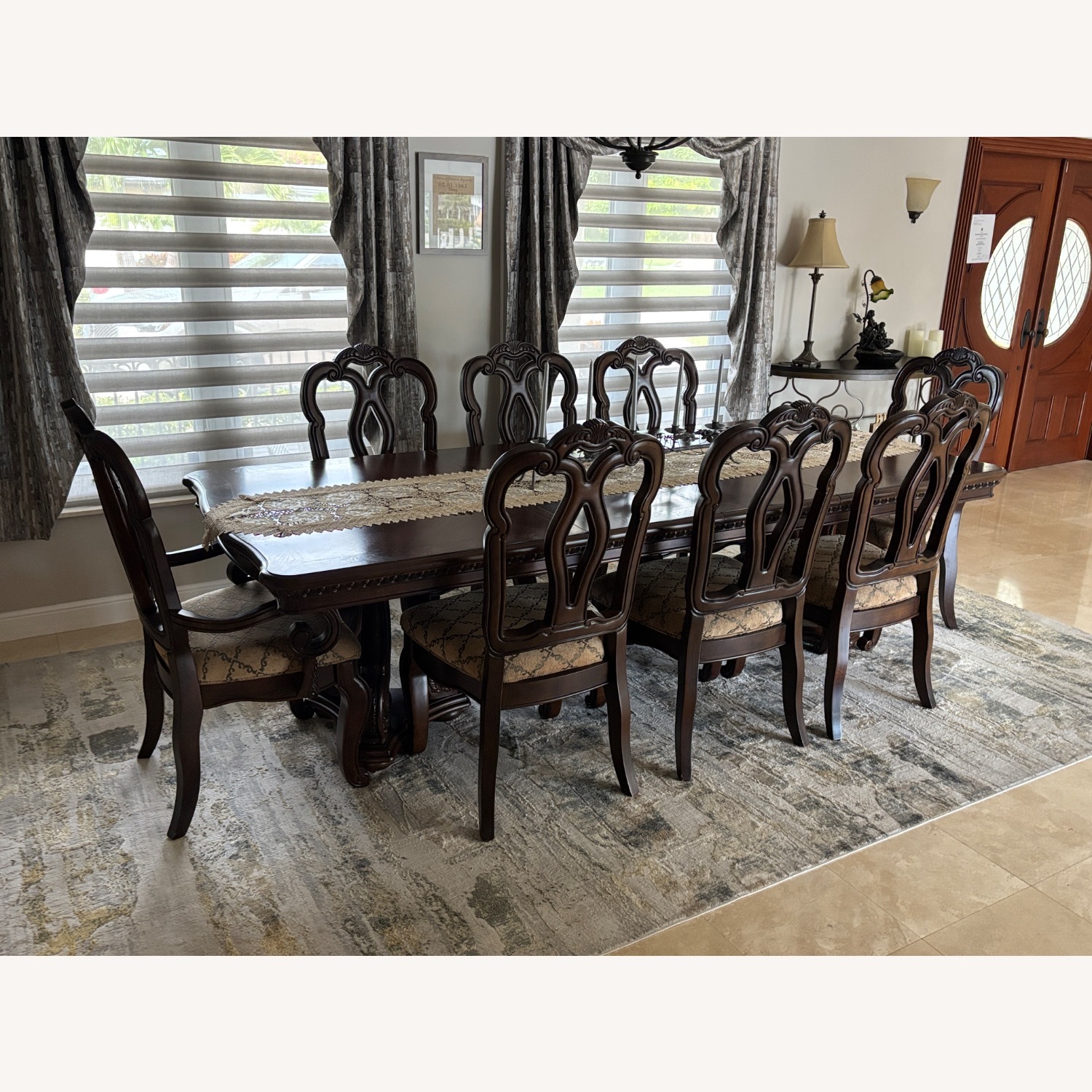 Dark Brown Wood Dining Set - image-2