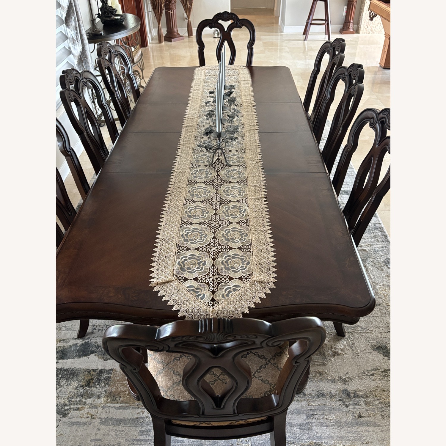 Dark Brown Wood Dining Set - image-3