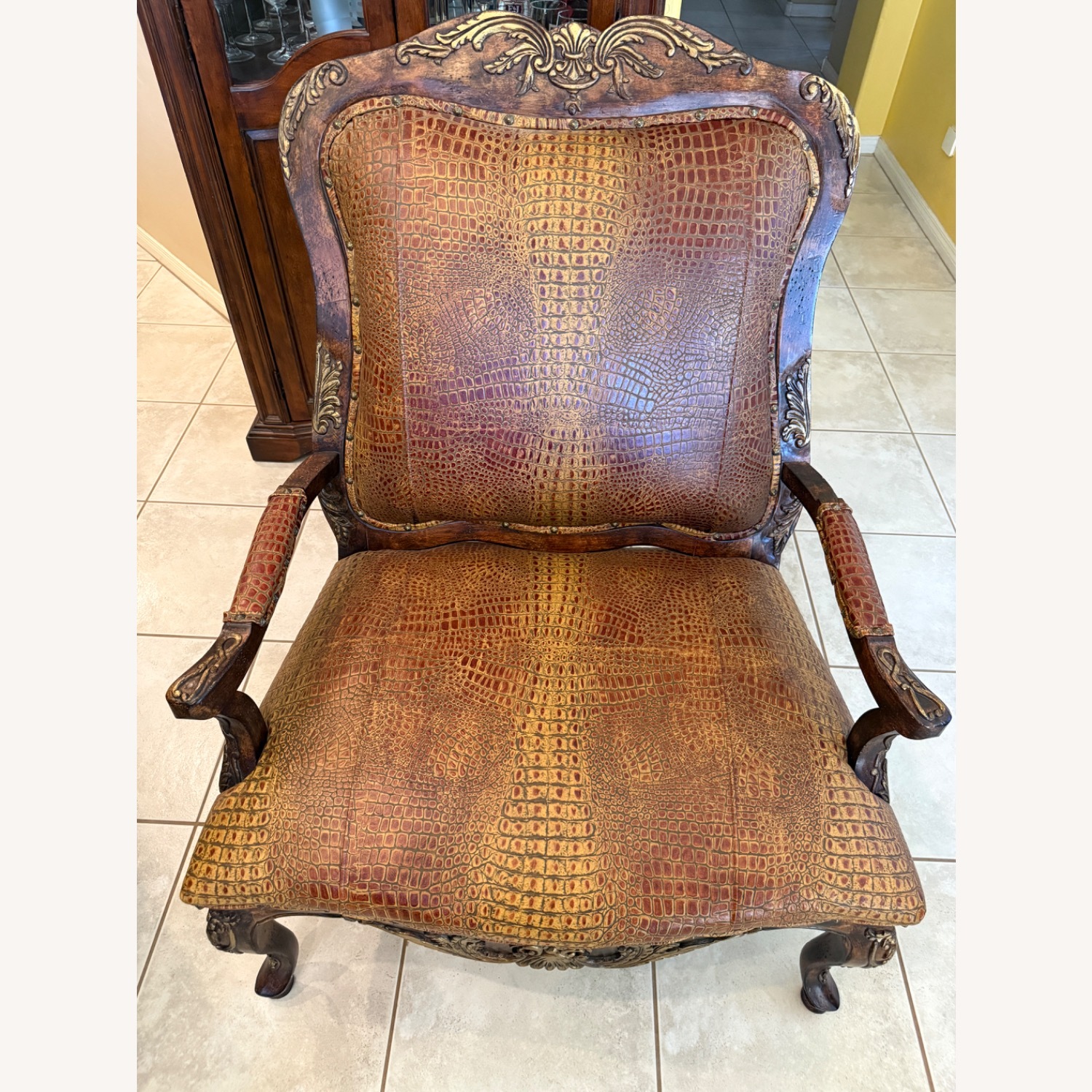 Dark Brown Leather Accent Chair - image-3