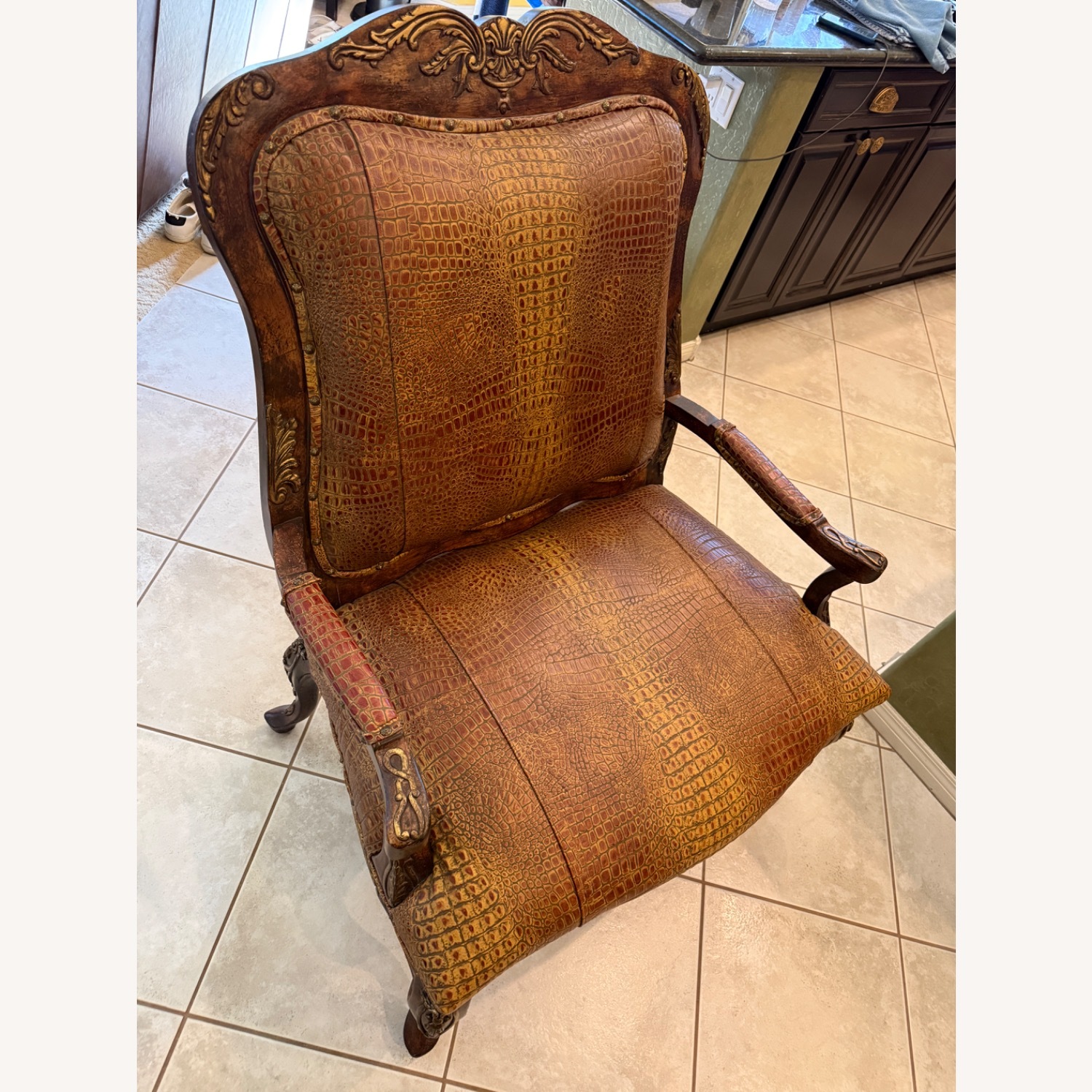 Dark Brown Leather Accent Chair - image-1