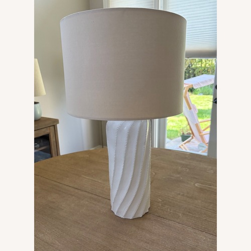 Used Pottery Barn Ollie Ceramic Twist White Table Lamp for sale on AptDeco