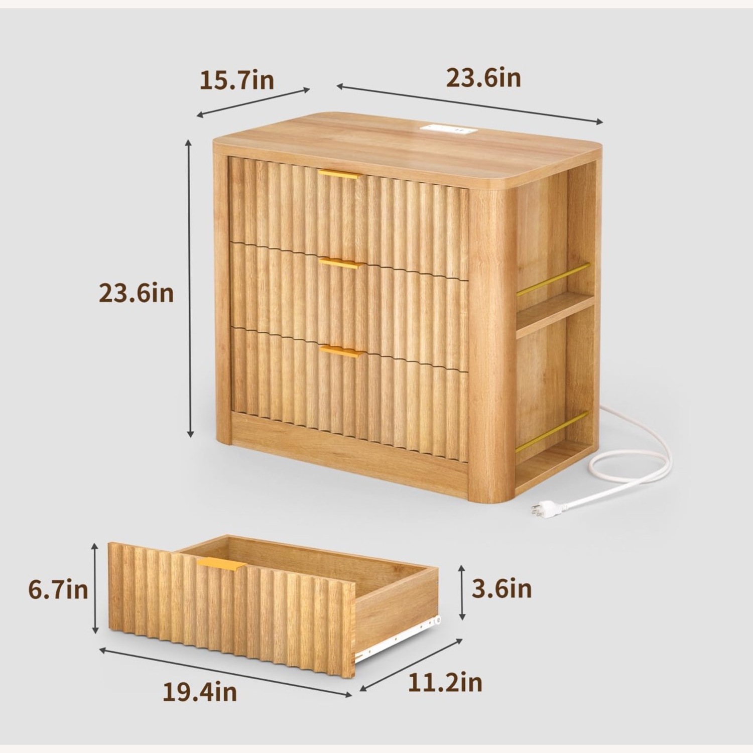 Modern Nightstand With 3 Drawers And Side Storage Shelves, Set of 2 - image-2