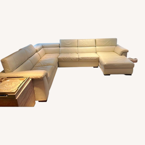 Used Natuzzi 3 Piece Cream Leather Sectional for sale on AptDeco