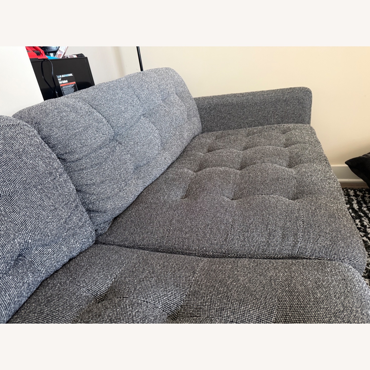 Mid Century Tufted Grey Sofa - image-4