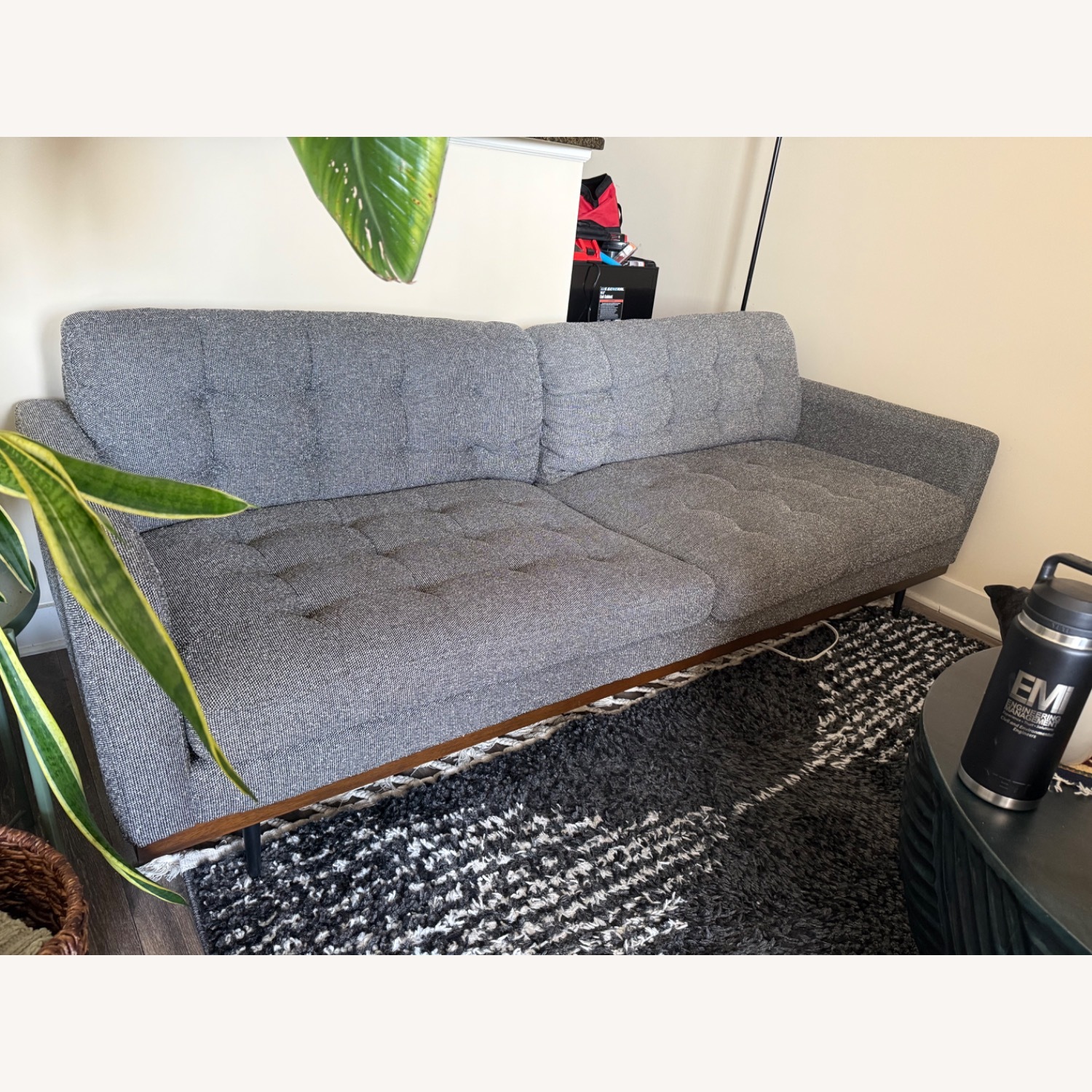 Mid Century Tufted Grey Sofa - image-3