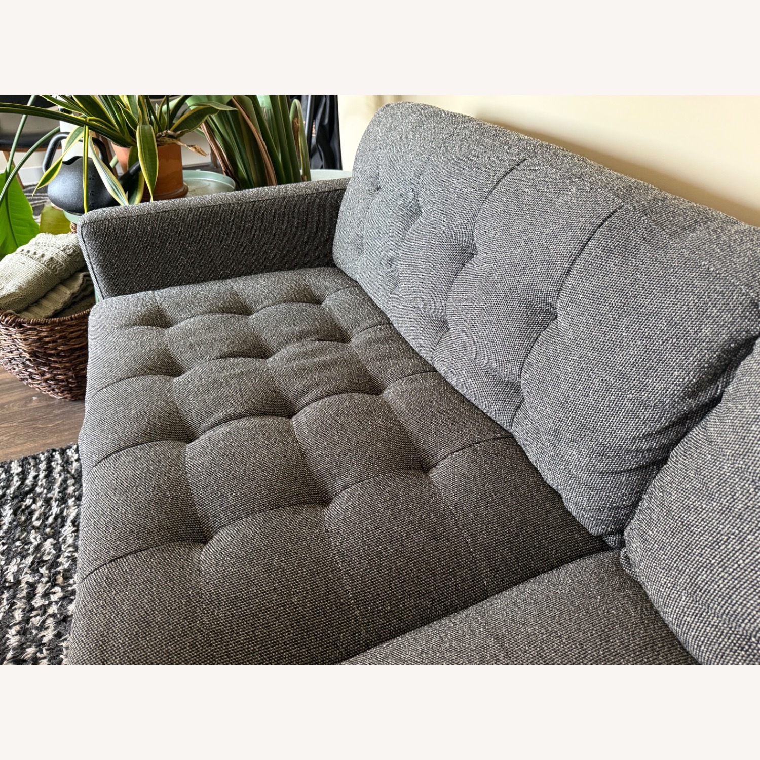 Mid Century Tufted Grey Sofa - image-5