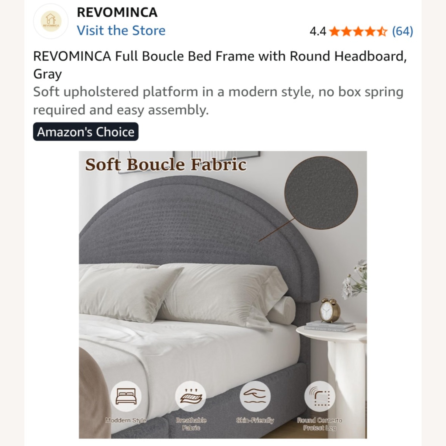 Light Gray Boucle Twin Bed - image-6