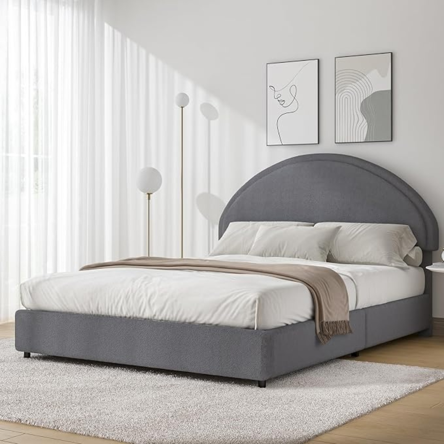 Light Gray Boucle Twin Bed - image-9