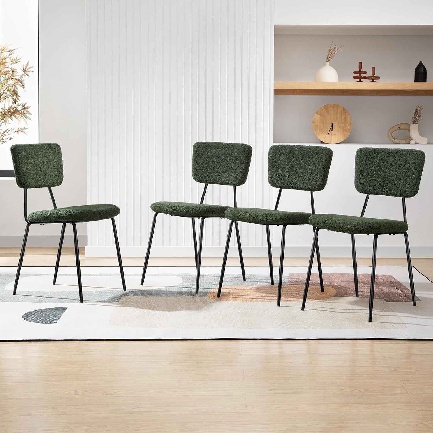 Amazon Dining Room Chairs Set of 4 Modern Boucle Green - image-1