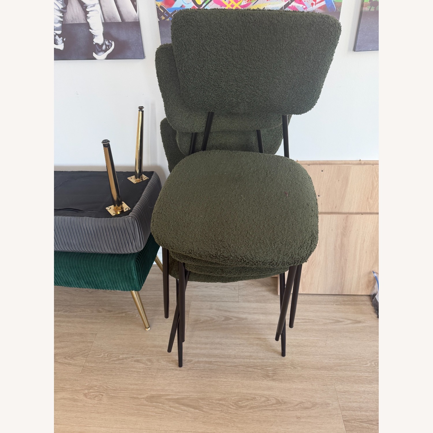 Amazon Dining Room Chairs Set of 4 Modern Boucle Green - image-4
