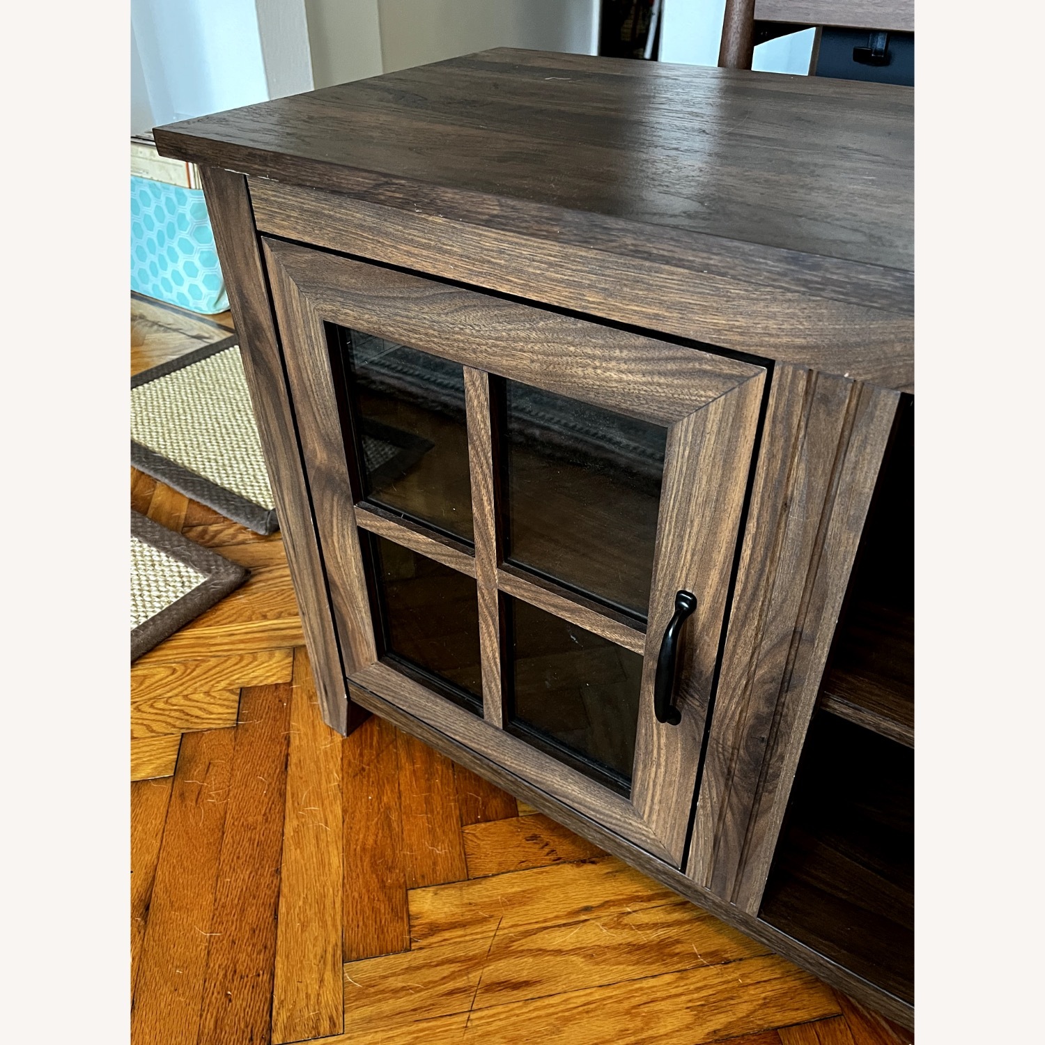 Farmhouse Dark Walnut Wood and Glass TV Stand - image-3