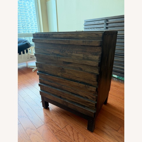 Used Raymour & Flanigan Dark Brown Wood Nightstand for sale on AptDeco
