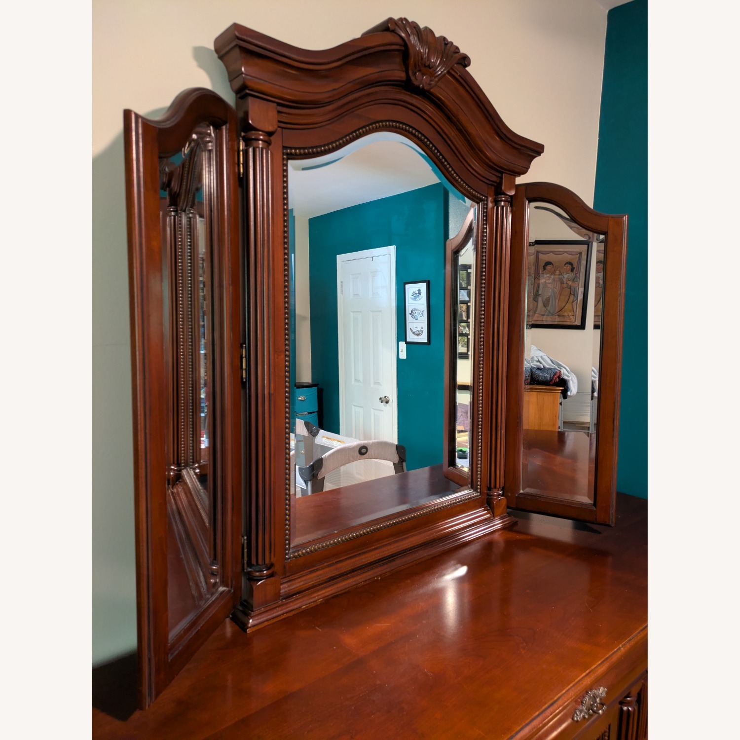 Levitz Dark Wood Dresser w Mirror - image-3