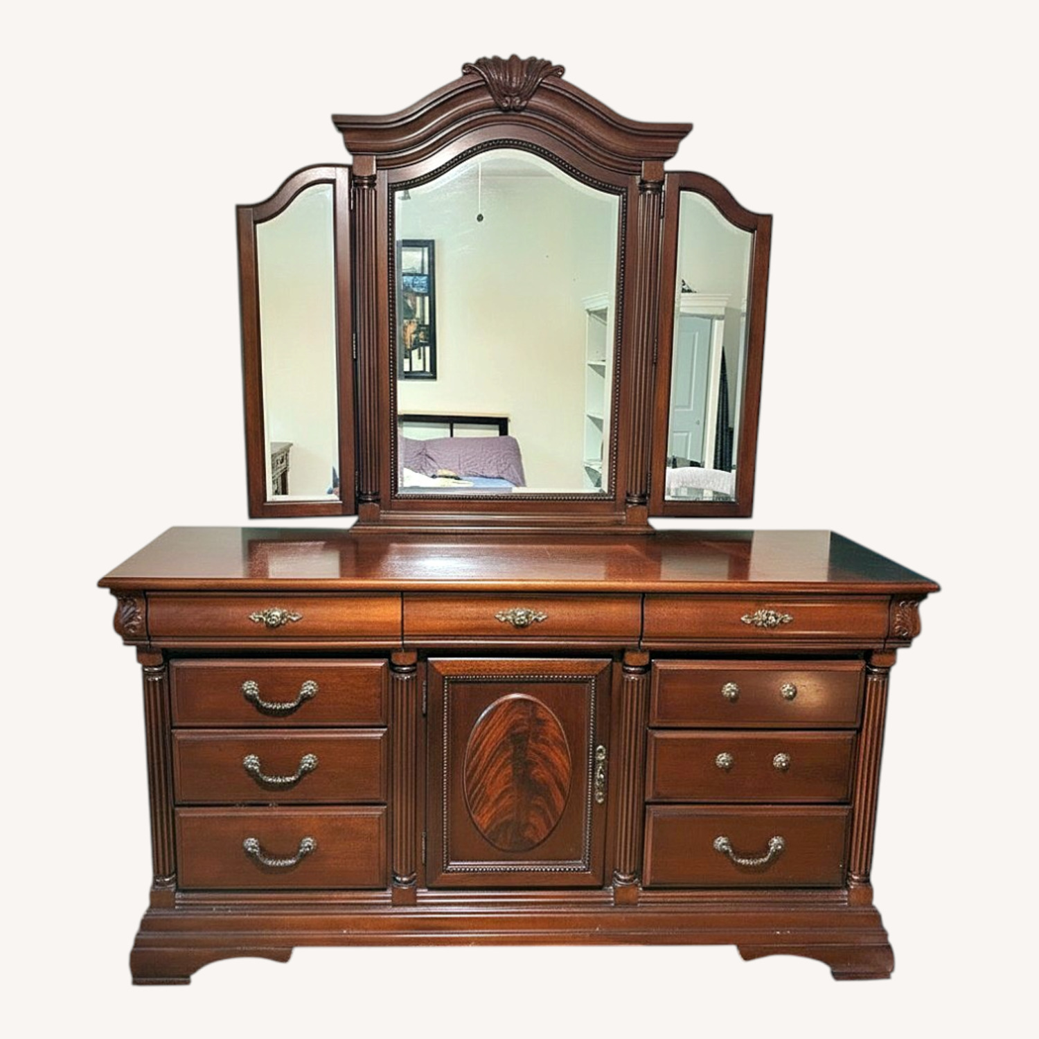 Levitz Dark Wood Dresser w Mirror - image-0