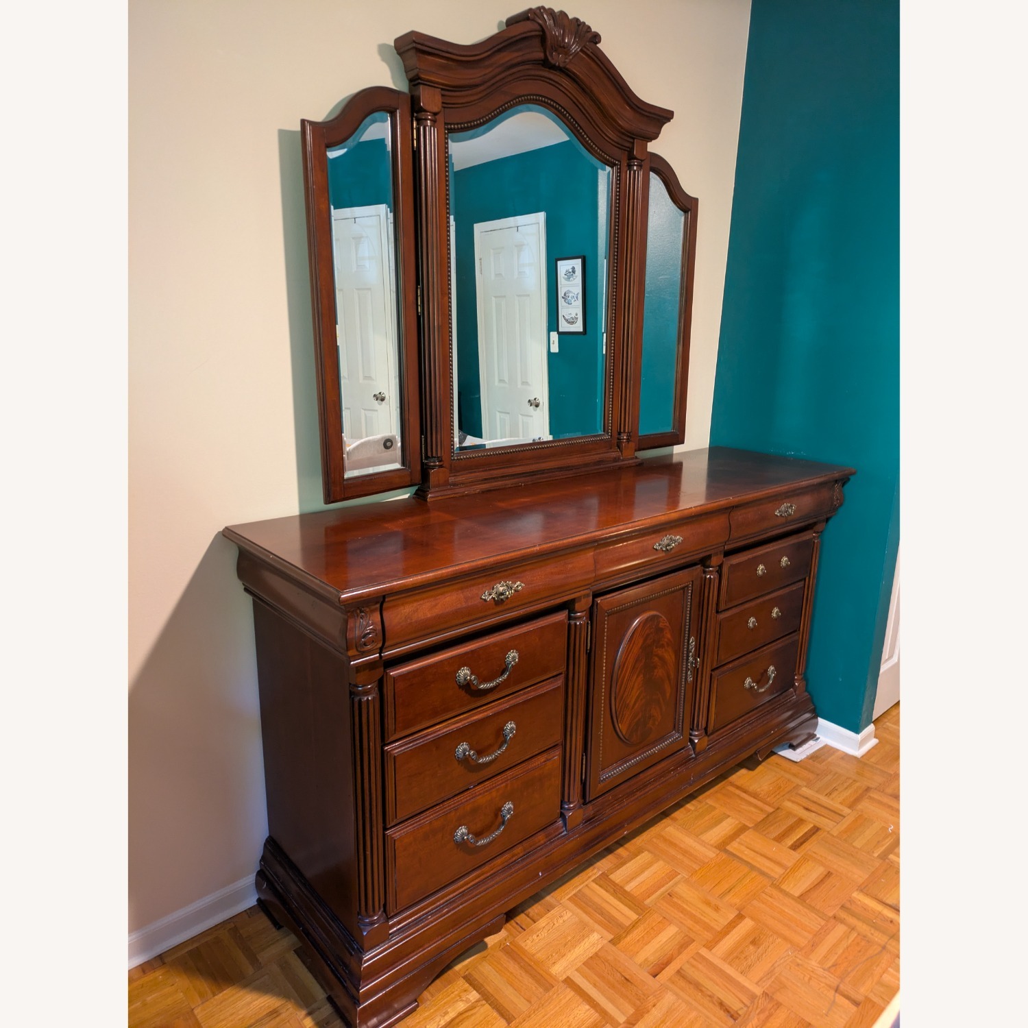 Levitz Dark Wood Dresser w Mirror - image-2