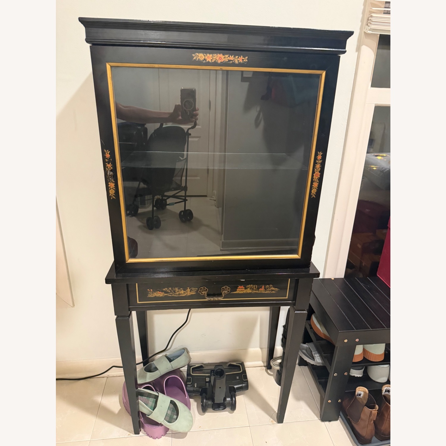 Black Antique Hand Painted Curio Cabinet - image-1