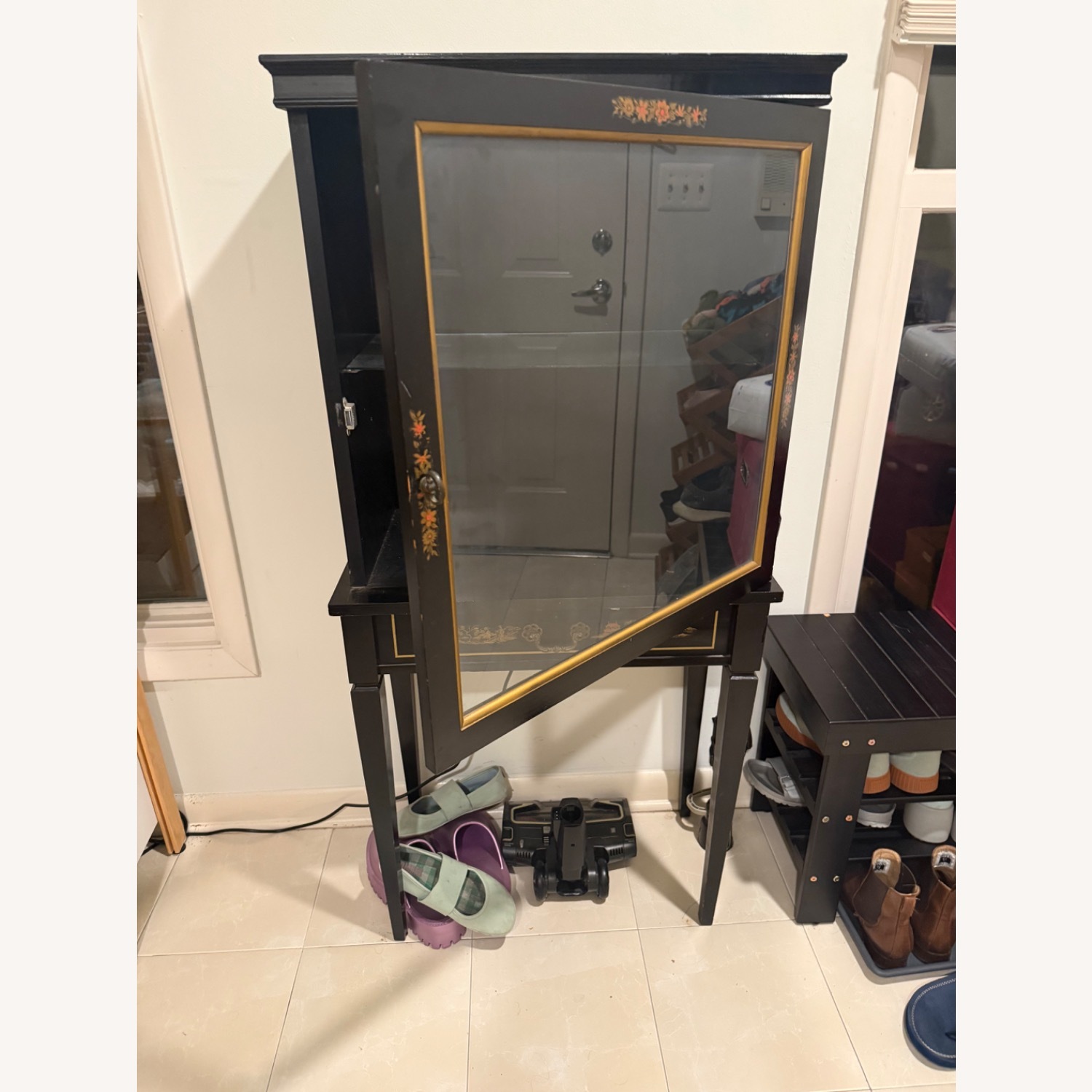 Black Antique Hand Painted Curio Cabinet - image-2