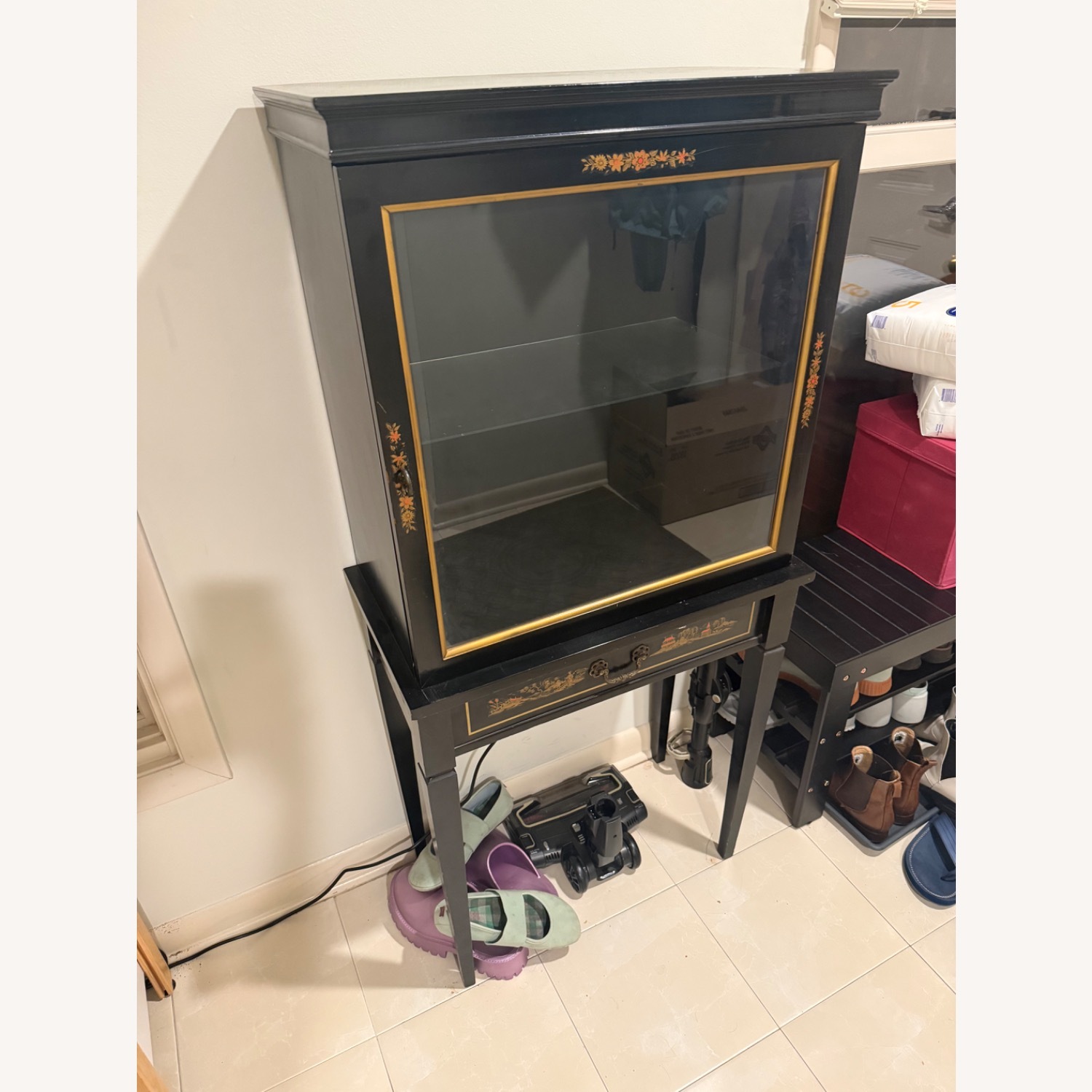 Black Antique Hand Painted Curio Cabinet - image-4