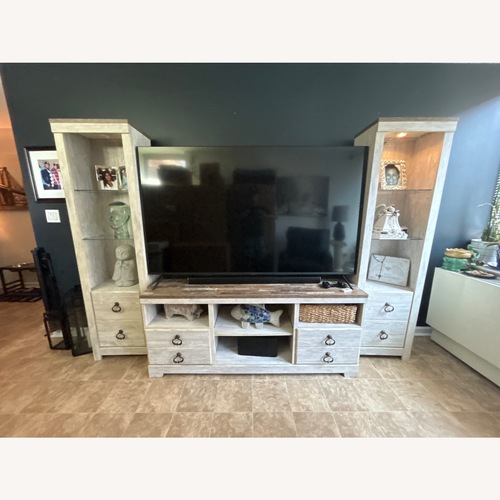 Used 3-Piece Rustic Wood Entertainment Center for sale on AptDeco