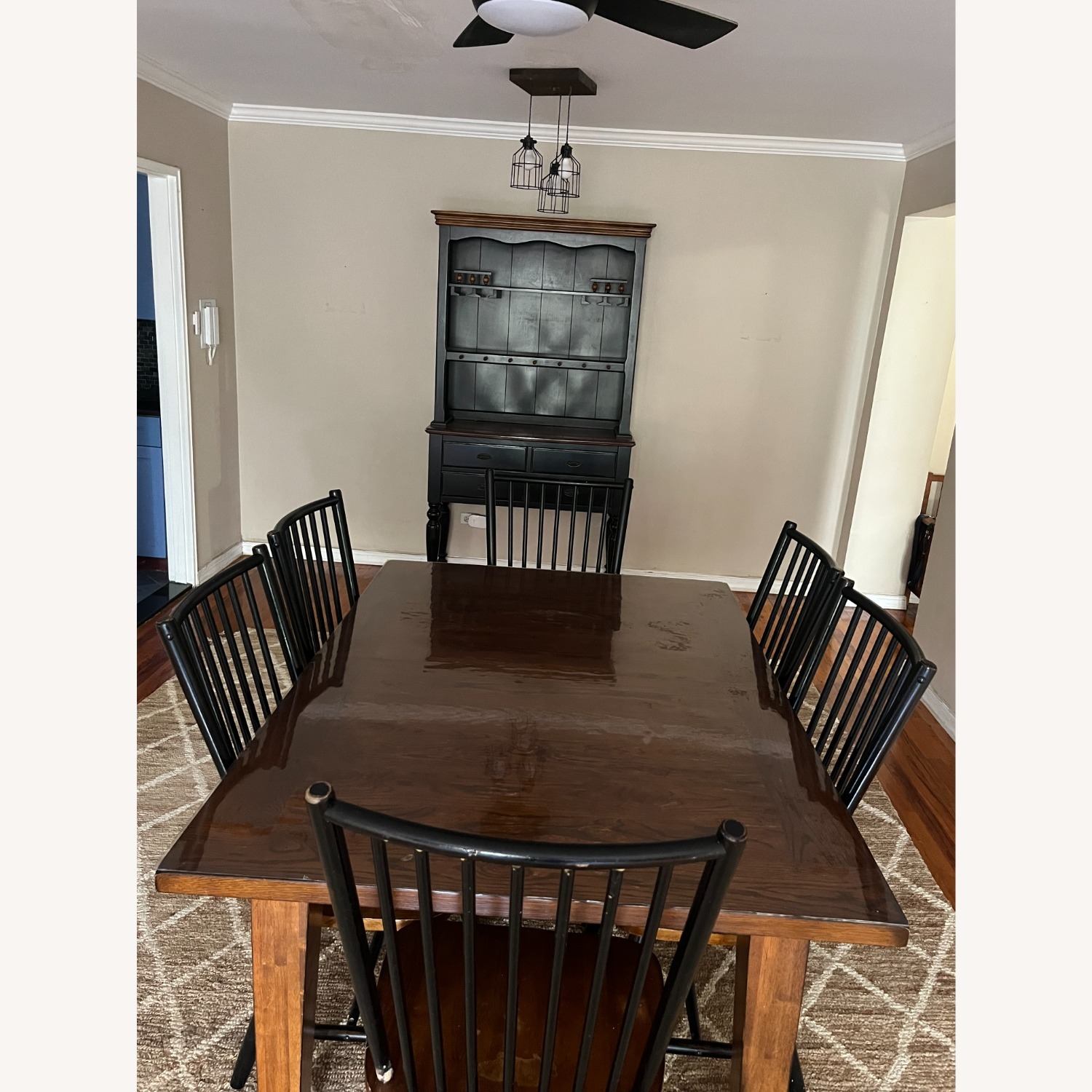 Dark Brown Wood Dining Table with 6 Chairs - image-3